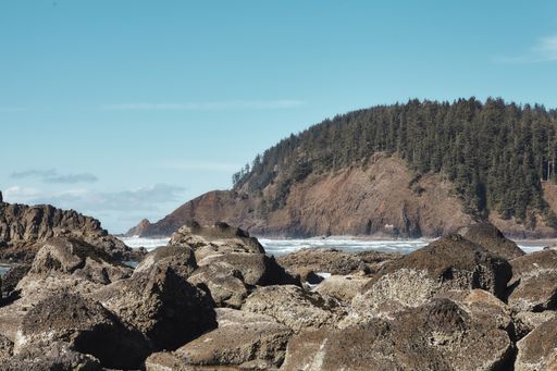 A scenery of rocks at the coastline of the Pacific Northwest in Cannon Beach, Oregon