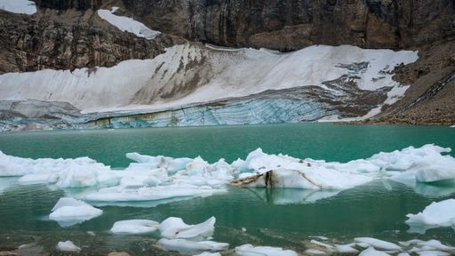 A view of ice parts on the water during the winter.