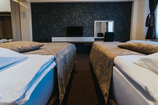Wide angle shot of hotel room in Bosnia and Herzegovina