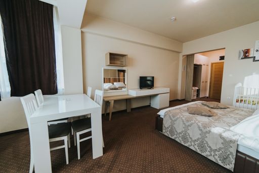 Wide angle shot of hotel room in Bosnia and Herzegovina