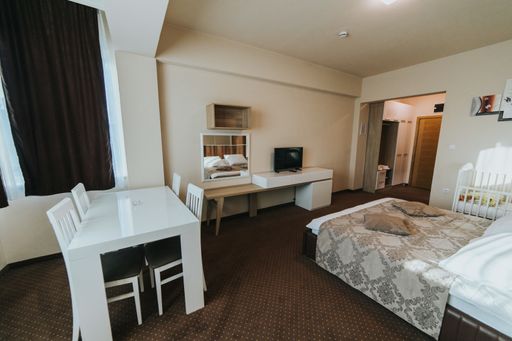 Wide angle shot of hotel room in Bosnia and Herzegovina