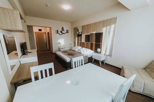 Wide angle shot of hotel room in Bosnia and Herzegovina