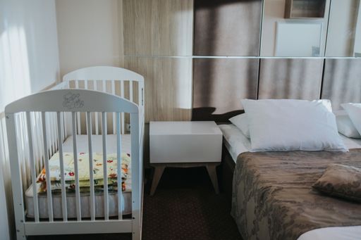 Wide angle shot of hotel room in Bosnia and Herzegovina