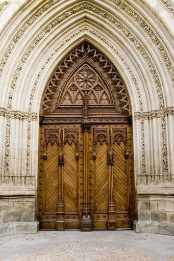 A vertical shot of the Bilbao Cathedral front door, Bilbao Spain