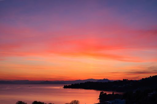 Beautiful colorful sunset in the cold February sky, greek island