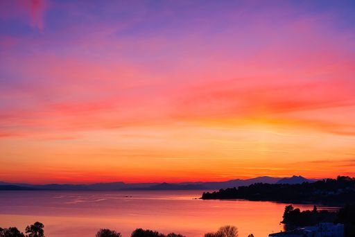 Beautiful colorful sunset in the cold February sky, greek island