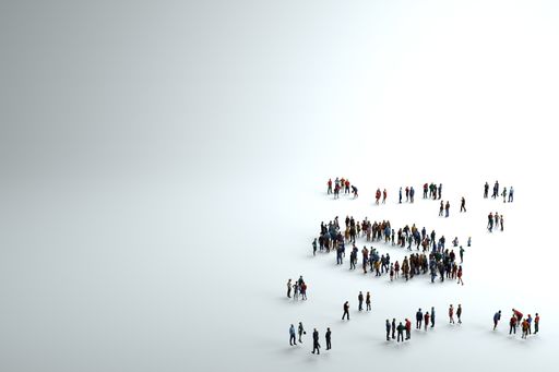 A high angle shot of a group of people on a white background with copyspace