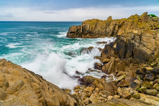 A landscape of the Lover's Point Park on a sunny day in Pacific Grove, California