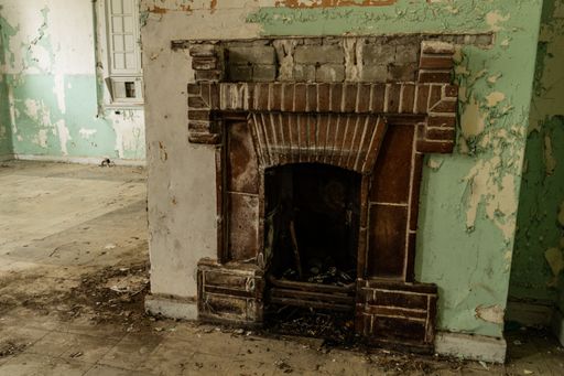 A closeup shot of the fireplace of Amiantos abandoned hospital in Cyprus