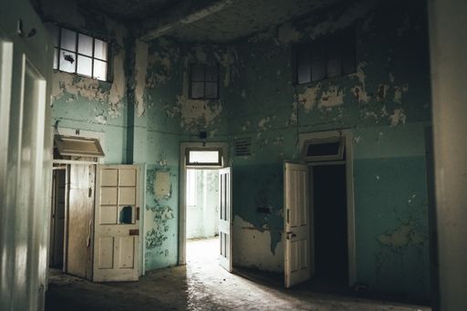 A closeup shot of a decayed room in Amiantos Abandoned Hospital, Cyprus