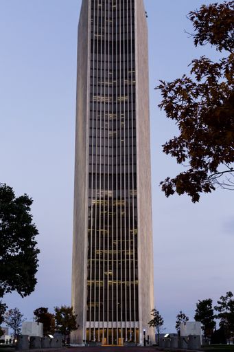 Corning Tower in Albany, NY at sunset. Empire State plaza in Albany, NY.
