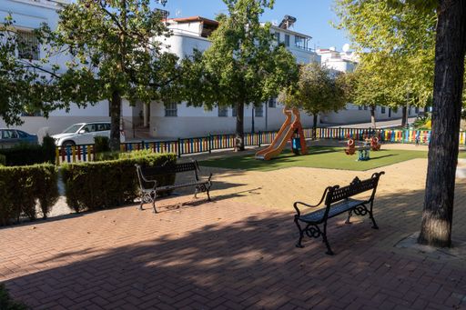 Stock photo of park for children in residential area.