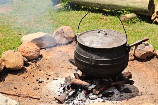 A South African potjiekos pot which is used to cook a delicious beef and potato stew.