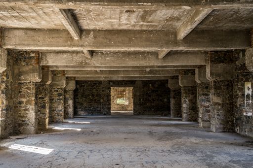 A closeup shot of an abandoned Berengaria hotel from inside in Troodos, Cyprus