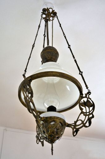 A low angle shot of a traditional ancient pendant lamp
