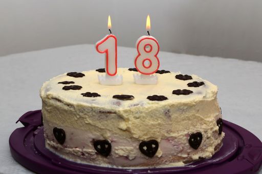 A cream cake with 18th birthday candles