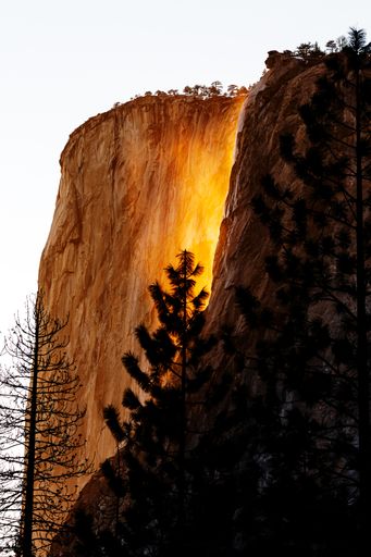 A scenic view of the Yosemite Firefall at sunset in Yosemite National Park,  California, USA