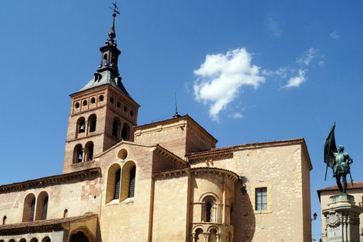 A bottom view shot of Plaza de Medina del Campo in Segovia, Spain