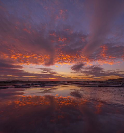 A picturesque view of sunrise reflected on the waters of Cullercoats bay