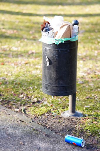 Full trash bin at the Solacki park.