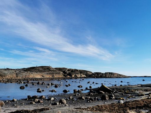 A beautiful shot of the rocky landscape and the calm river of Rakke (Larvik, Norway) on a sunny day