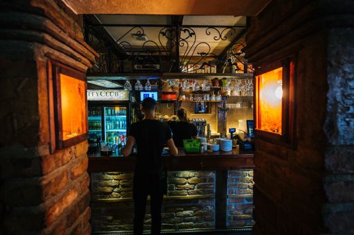 Wide angle shot of caffe bar in Bosnia and Herzegovina