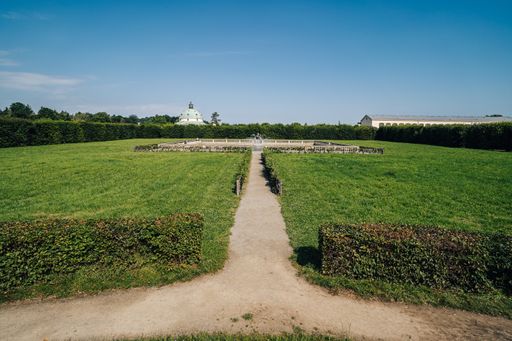 View of the Kromeriz Kvetna Garden (Kvetna zahrada), part of the Unesco World Heritage. Kromeriz, Czech republic. French style garden in summer.