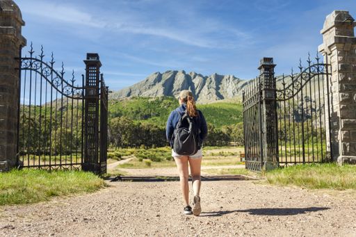 A middle-aged Argentinian woman leaving the Ernesto Tornquist Provincial Park in Buenos Aires Province