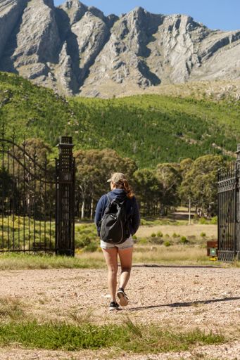 A middle-aged Argentinian woman leaving the Ernesto Tornquist Provincial Park in Buenos Aires Province