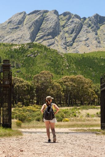 A middle-aged Argentinian woman leaving the Ernesto Tornquist Provincial Park in Buenos Aires Province