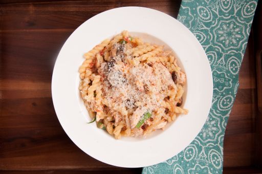 chicken and mushroom vegetable pasta with parmesan