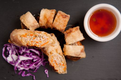 spring roll vietnamese style, with spicy chilli pepper sauce