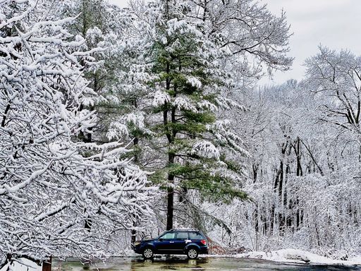 A beautiful shot of a car in a snowy park
