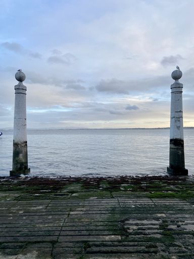 A Pier of columns on the banks of Tagus River