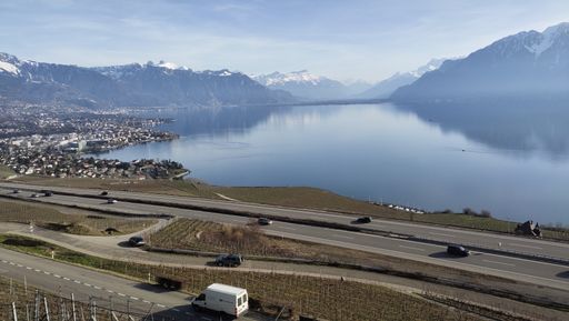 A view of the Geneva Lake and the Swiss Alps from Corsier, Lavaux, Switzerland