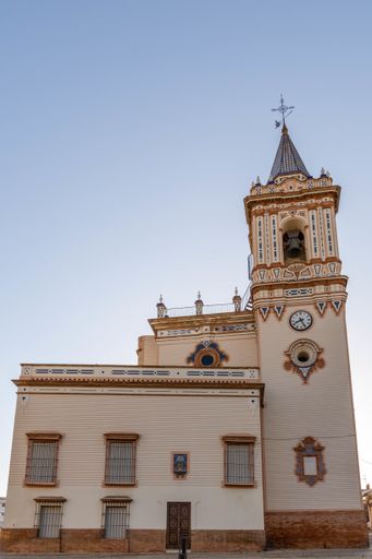 A vertical shot of the greater parish of San Pedro Apostol in Huelva. Andalusia, Spain.