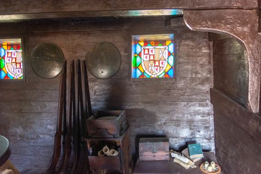 A captain's wooden cabin of an old ship in Huelva, Andalusia, Spain