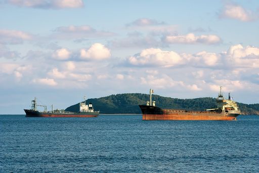 old merchant ships in the Aegean Sea 3-1-2021, transporting products to the port of Skiathos island