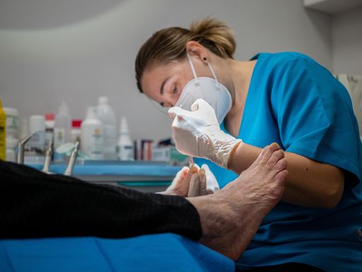 A podiatrist treats toenail fungus, removes calluses, and heals an ingrown toenail