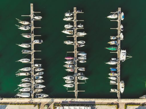 An aerial view of ships ina harbor