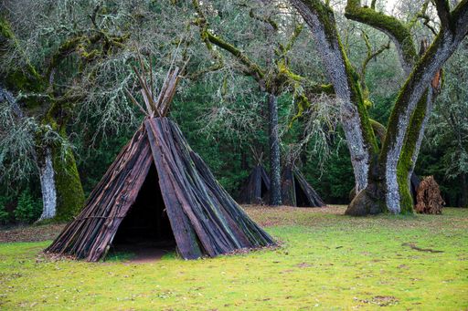 California Native American traditional Me-Wuk ceremony lodging during daytime