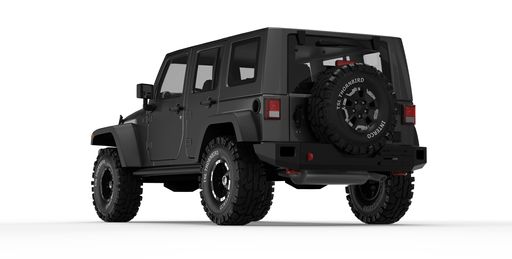 Renderings of a Black Jeep Wrangler at various angles.