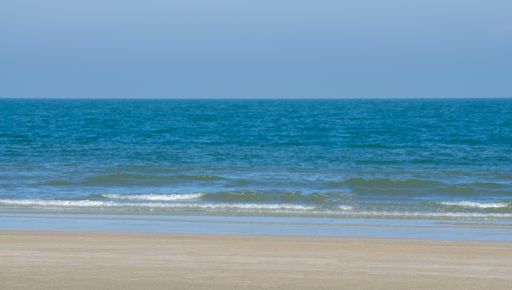 A tranquil view of sea waves under a blue sky