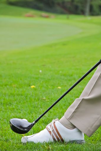 A vertical shot of a golf player holding a golf stick