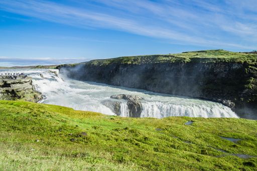 A scenic shot of the Gullfoss waterfall in Iceland