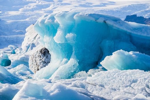 A closeup shot of an iceberg in Jokulsarlon glacier lagoon, Iceland