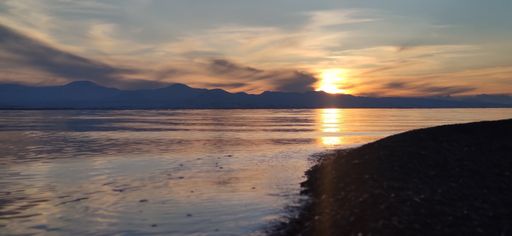 A beautiful sunset over the lake Sevan in Armenia