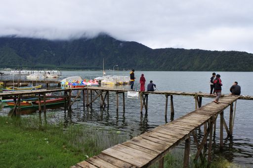 people fishing on the beratan lake, Bali, January 25, 2020