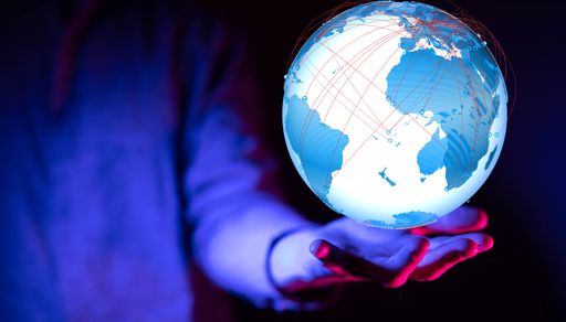 The person presenting the virtual projection of the global network