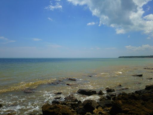 A beautiful shot of the sea against the cloudy blue sky captured from the beach